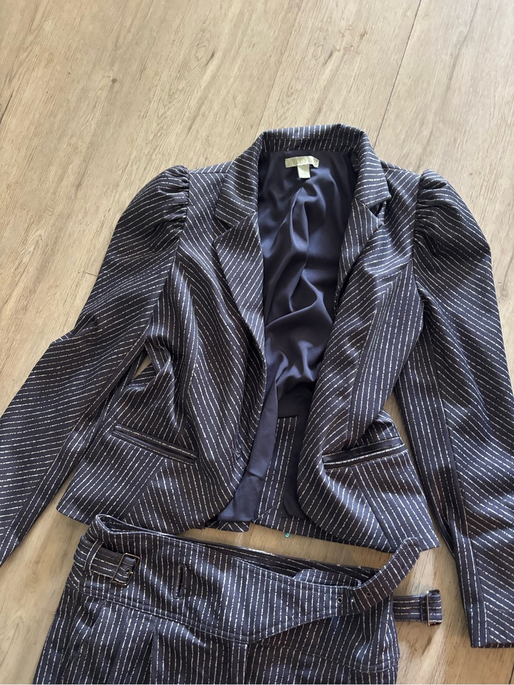 Rye Charcoal Pinstripe Puff-Sleeve Blazer Jacket